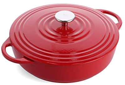 BK Bourgogne Enameled Cast Iron Induction 4.2QT Nonstick Braiser, PFAS Free, Dishwasher Safe, Chili Red