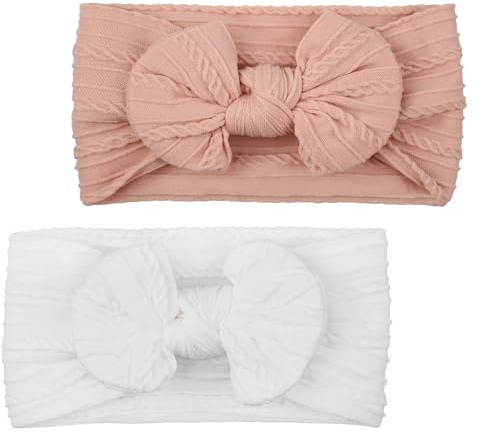 2 Pièces Bandeaux Pour Bébé,Bébé Fille Bandeau,Blanc&Rose