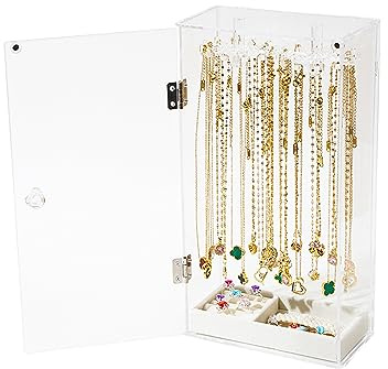 Gearific Soporte para collares, organizador de collares con 24 ganchos de rotación, organizador de joyas transparente con bandeja de terciopelo para anillos y aretes (transparente)