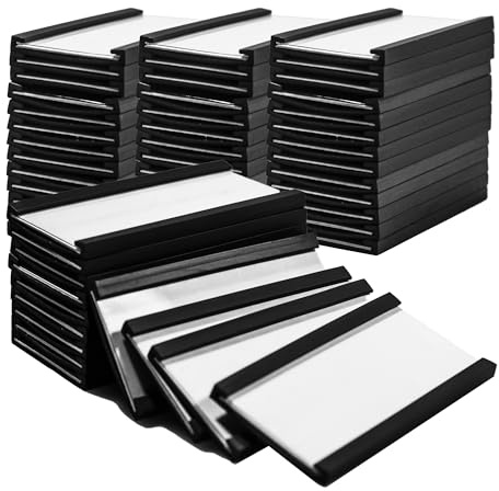 Magnetische Etikettenhalter, 2,5 x 5,1 cm, C-K, magnetische Datenkartenhalter, magnetische Aktenschrank-Etiketten mit weißen Papiereinsätzen und transparenter Kunststofffolie für Metallregale