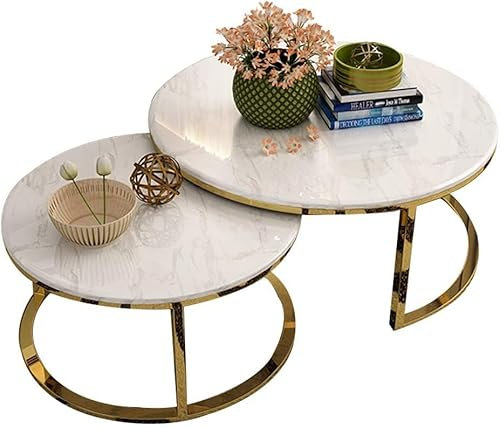 Moderner Wohnzimmer-Couchtisch, Couchtische für Wohnzimmer, modernes, weißes, schwarzes, rundes Wohnzimmer, kleine Couchtische für Wohnzimmer, Satztisch, Glas-Stahl-Tablett, Wohnzimmer-Büro