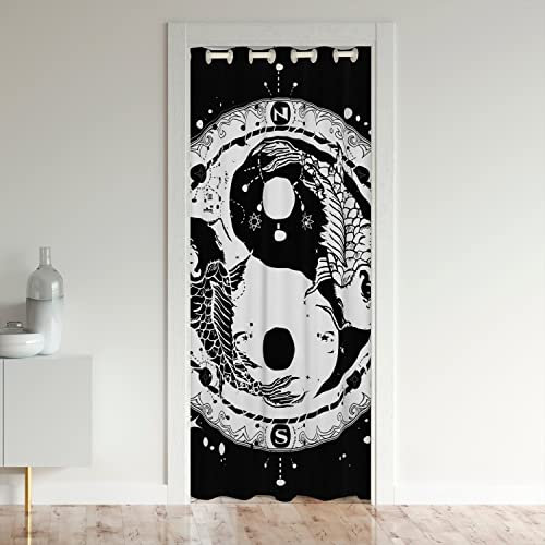 Yin Yang Türvorhang 86 x 203 cm Boho Trippy Art Vorhänge Innen Wohnzimmer Schlafzimmer Home Decor Vorhänge Außen Eingang Gossip Koi Paar Fisch chinesischer Stil Schwarz Weiß Vorhang Blickdicht