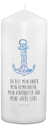 Mr. & Mrs. Panda Kerze Anker Blau 19 x 8 cm - Geschenk, Wachskerze, Erinnerungslicht, Blockkerze, Lustige Sprüche, Bedruckte, Stumpenkerze