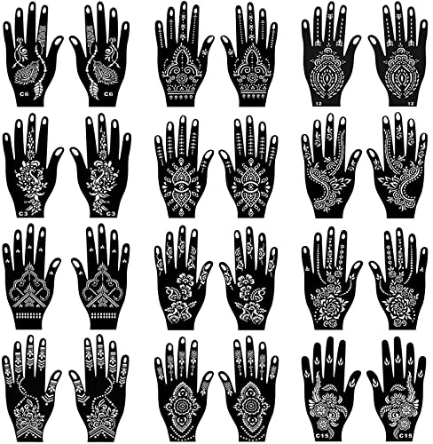 24 Sheets Tattoo Stencils Kit for Hand, Indian Arabian Temporary Tattoo Template Stencil Stickers