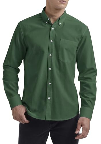 HISDERN Camisa Verde Hombre Manga Larga de Vestir Casual Oxford Camisas Hombre Traje fácil de Hierro XL
