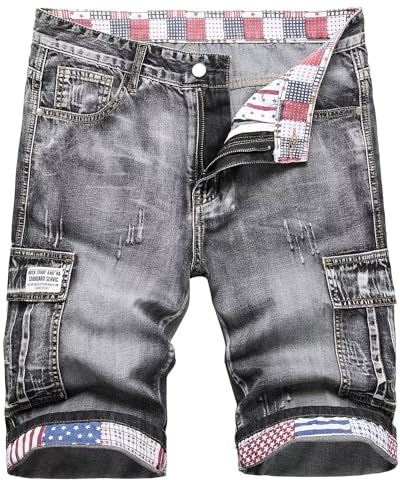 LATUD Men's Cargo Jean Shorts Casual Ripped Moto Biker Denim Shorts, 918, 38