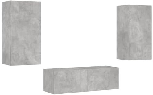 vidaXL Meubles TV Muraux avec Lumières LED 3 pcs, Armoires de Télévision Suspendues, Meubles Télé Flottants, Moderne, Gris Béton Bois d'Ingénierie