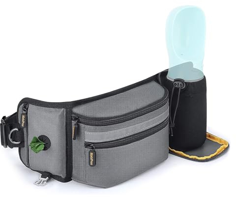 FYting Leckerlitasche Für Hunde,Futterbeutel Hundetraining,4-In-1 Multifunktionale Hundetasche Aus Oxford-Stoff Mit Reflektierenden Streifen, wasserdichte, Zum Spazierengehen, Training(Grau)