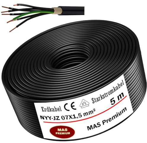 MAS Premium NYY-JZ - Cavo elettrico da terra, 5 – 100 m, 7 x 1,5, 2,5 o 4, anello per posa all'aperto, terra, 7 x 1,5 mm², 5 m