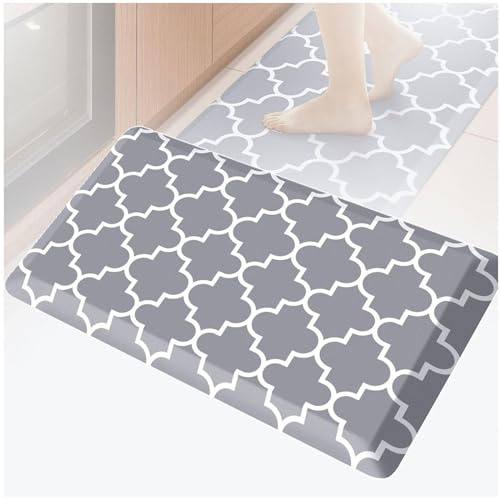 0.47 Pouce Tapis Anti-Fatigue ， Non Glissement, Durable Et RéSistant Aux Taches Tapis De Sol en Mousse à MéMoire De Cuisine ， pour Le Bureau du Puits De Maison,Gray-17.3×60