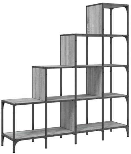 vidaXL Bücherregal, Bücherschrank mit viel Stauraum, Standregal Regal mit verstellbaren Füßen, Büroregal Aktenregal, Grau Sonoma Holzwerkstoff Metall