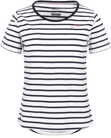 modAS Damen T-Shirt im bretonischen Streifen-Design - Gestreiftes Kurzarm-Shirt aus Baumwolle in Weiß-Blau Größe 38