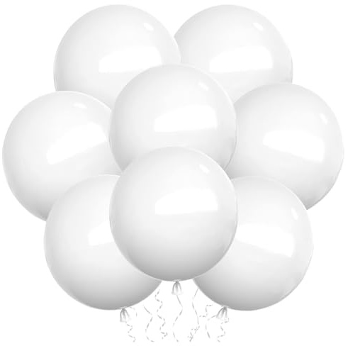 XXL Latex Ballons Blancs,18Pouces Grand Ballon 45cm,18 Pièces Blancs Grand Ballon Ronds,Gonflable Géants Ballons pour Anniversaire,Mariage,Halloween,Noël, Evénements Fête Décorations