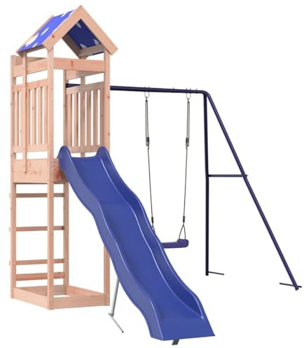 vidaXL Parque Infantil de Exterior Madera Maciza Douglas, Juego de Columpios de jardín, casa de Juegos con Columpio, Juego de Columpio y tobogán