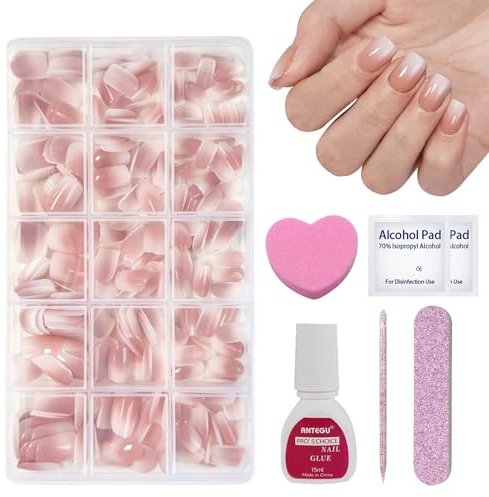 OKAQEE 240 Stück Short Falsche Nägel Tips Set - Kurz Natürliche Künstlich Falsche Nägel zum Aufkleben - Nude Gradient Künstliche Fingernägel für Nail Extensions mit Box (Nude Gradient)