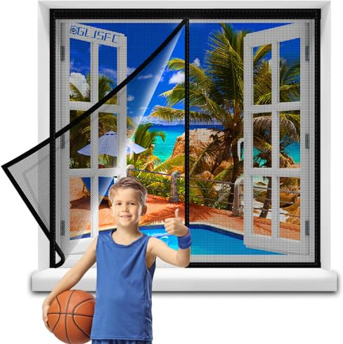 Patio Window Mosquito Net 50x190cm Hands Free Fly Mosquitos Bug Insect Screen, Automatic Closure, Pet Friendly Black