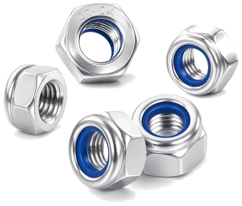 Blue Eyes Sicherungsmuttern DIN985 Edelstahl Sechskantmuttern Standard A2 V2A Mutter, Selbstsichernde Muttern Stopmutter, Sechskant Edelstahlmutter Kontermuttern (M10, 10)