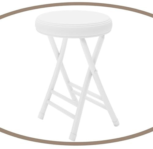 BERWDUXA Sgabello pieghevole rotondo imbottito, 45,7 cm, sgabello da cucina, sgabello da bar pieghevole, leggero e portatile, per sala da pranzo, camera da letto, bagno (bianco)