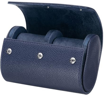 sourcing map Watch Roll Travel Case 2 Slots Portable Leather Watch Cases for Men and Women, Watches Storage Organizer with Removable Pillows for Traveling, Display, Home Storage, Textured Blue