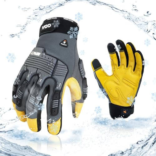 Vgo... 1par 0°C/32°F guantes de trabajo de invierno de cuero de vaca para hombres, guantes de mecánico, guantes de impacto, guantes antivibración (CA7725FLWP)