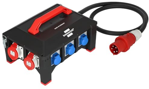 Brennenstuhl Professional Gummi-Stromverteiler BSV 5-63A, 2m | Stromverteiler CEE-Stecker 63A, Kabel H07RN-F 5G16,0, 1xCEE 400V/32A, 2xCEE 400V/16A, 6x Schutzkontakt 230V, Made in Germany
