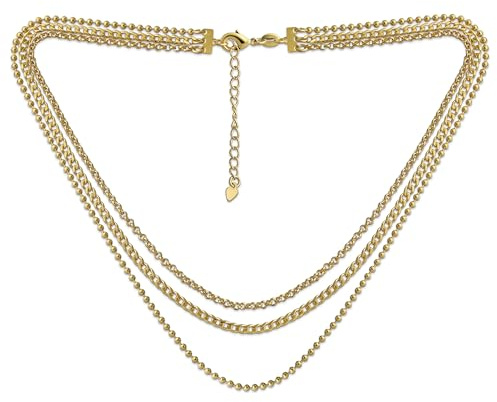Bling Jewelry Statement Sparkling Bead Curb Layer 3 Strand Multi Strand Chain Choker Necklace For Women Yellow Gold Plated 15 18 20 30 Inch