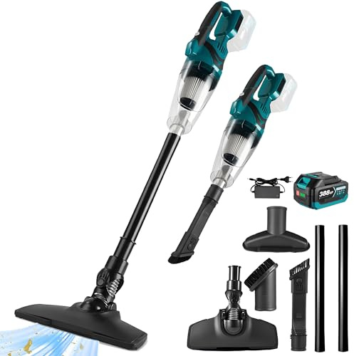 Akku Staubsauger für Makita Akku 18V 10000Pa 140W Starke Kabellos | LED Beleuchtung, 750mL Groß Staubbehälter Handstaubsauger für Auto,Haus