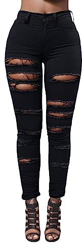 Jeans Hose Damen Mit Löcher Eng Jeans Hosen Frauen Modern Jeanshose Damen Schwarz Skinny Löcher Schwarze Hoch taillierte Schmal sitzende Jeans-Bleistifthose Skinny Jeans