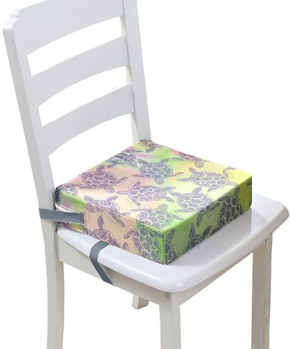 Surwin Rialzo da Sedia per Bambini, Rialzo Sedia Bambini Cuscino Rialzo Cuscino per Sedia Seggiolino Regolabile Lavabile Smontabile con 2 Cinghie per Sedia da Pranzo (Tartaruga sfumata,32x32x8cm)