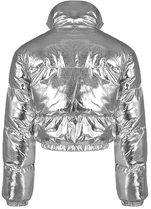 Generisch Wintermantel Damen Warm Elegant Jacke Glänzend, Mit Reißverschluss, Kurze Blase, Puffy-Mäntel Für Den Winter Steppmantel Damen Leicht