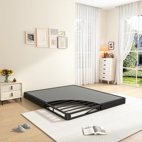 MAF 5 Inch King Box Spring, Low Profile Box Spring King Siz 3500 lbs Black Heavy Duty Metal Mattress Foundation with BoxSpring Cover, No Squeaky, Easy Assembly