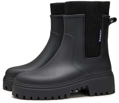 AONETIGER Gummistiefel Damen Regenschuhe Wasserdicht Halbhoch Segelstiefel rutschfest Regenstiefel Bequem Chelsea Boots Mode Gartenschuhe (926 Schwarz/38EU)