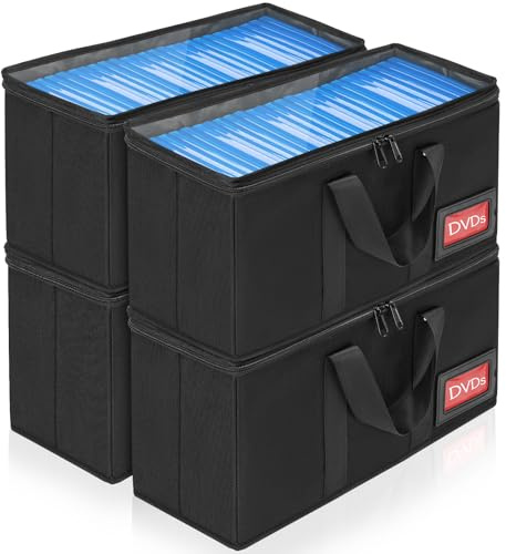 IPEB CD-förvaringsfodral, DVD-förvaringslåda, CD/DVD-förvaringsväska med bärhandtag, CD-/DVD-väska med transparent lock (svart DVD-fodral, 4-pack)