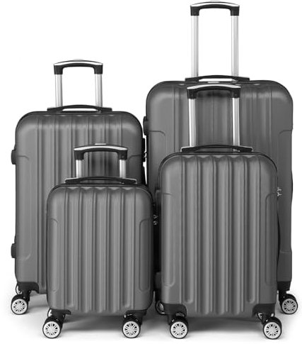 LEADZM Kofferset 4 teilig, Reisekoffer Set, Koffer Set Hartschalen-Trolley aus ABS mit Teleskopgriff, Handgepäck (Dunkelgrau)