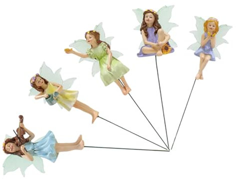 YARNOW Statuette in Miniatura Di Fate Da Esterno in Resina Da 5 Pezzi - Decorazione Da Giardino Per Piccoli Spazi