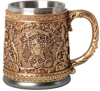 HAUCOZE ölkrus stenmuggar med rostfritt stål kopp ölmugg ölrep med handtag öl sten mugg för män Oktoberfest pappa gåva, Tyskland vapendesign 450 ml