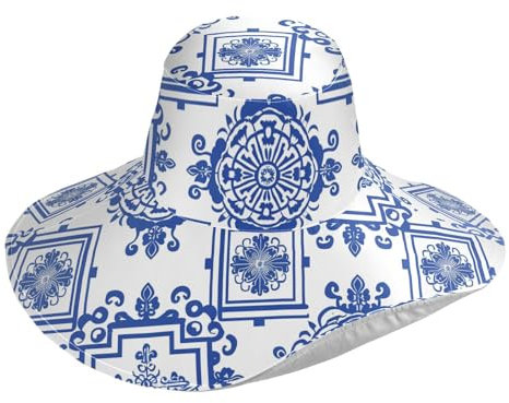 Kinesiska geometriska mönster vikbar solhatt för kvinnor för strand dekorativ uv-solhatt för damer sommar vikbar sommarklänning för el sol, Kinesiska geometriska mönster, one size