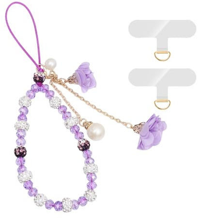XFSRG 2 Pièces Cordon Telephone Portable Rose Élégant Avec Perles Et Fleurs Dragonne Téléphone Portable Mode Bijoux
