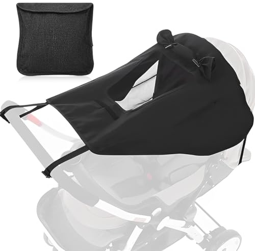 Toldo para cochecito con protección UV 50+, ajustable, universal con ventana y alas extra anchas, tejido de doble capa, impermeable, resistente al polvo y al viento
