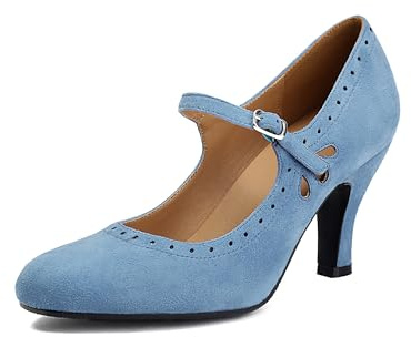 graceretro Donne Mary Jane Teardrop carino chiusura punta rotonda vintage anni '50 tacchi retrò anni '20 pompe vittoriane anni '30 scarpe, Blu, 37 EU