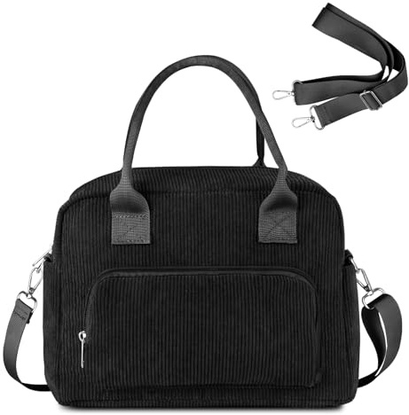 FITDON Insulated Lunch Bag for Women Men, Corduroy Cooler Bag Lunch Box Container Large Lunch Tote Bag for Work School Picnic Travel, Black