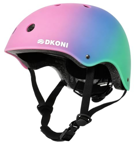 Cykelhjälm barn hjälm justerbar och lämplig för flera sporter, från småbarn till ungdom, 3 storlekar (rosa-blå-grön, M: 52–56 cm)