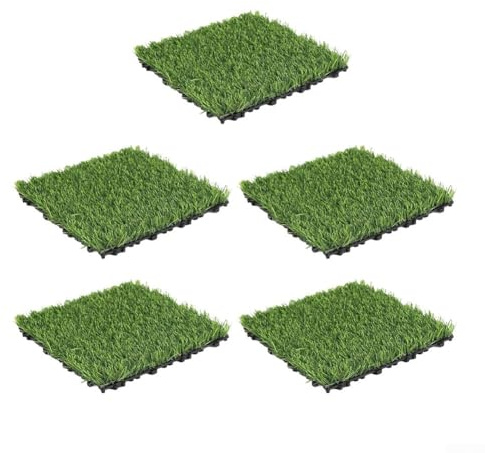 Gazon artificiel, 5 pièces de faux carreaux de gazon imbriqués, tapis de pelouse, dos perméable, tapis de sol de jardin, tapis synthétique pour balcon, extérieur