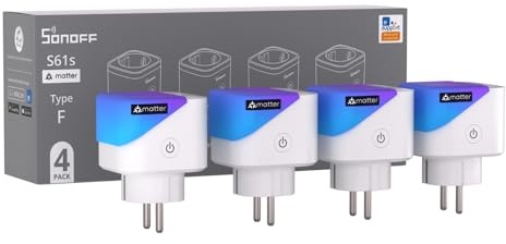 SONOFF S61s Presa Intelligente WiFi 16A/3840W – Controllo Remoto e Vocale, Timer, Monitoraggio Energetico – Compatibile con Alexa, Google, Apple Home, SmartThings e Matter (Confezione da 4)