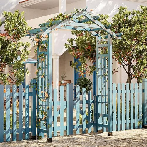 Blauer Gartenbogen aus Holz mit Tür – Pergola für den Außenbereich für Hochzeiten, Partys, Rasen- und Terrassendekor, perfekt für Kletterpflanzen und Gartendekoration