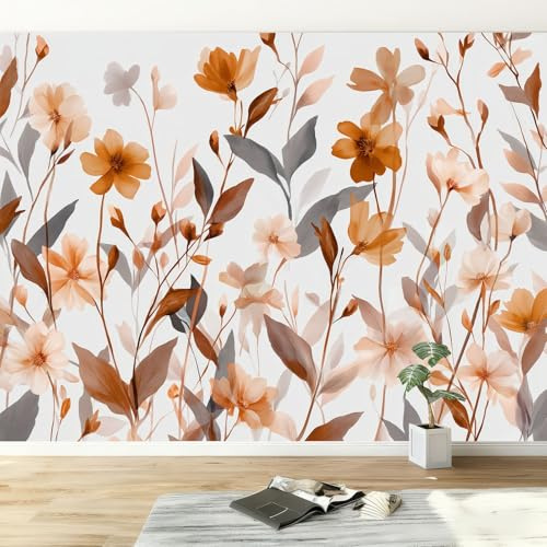 Carta da parati in tessuto non acquerello piante foglie, Affresco murale design country 250L x 175A cm per camera e ufficio - Carta da parati panoramica facile da applicare