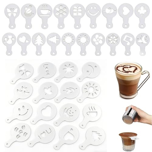 JYNXOR 35 Pcs Stencil Per Caffè In Plastica, Stencil Per Biscotti Riutilizzabile, Per Biscotti Torte Cappuccino Decorazione, Latte Art Accessori Per Pittura Fai Da Te, Caffè Stencil, Caffè Accessori