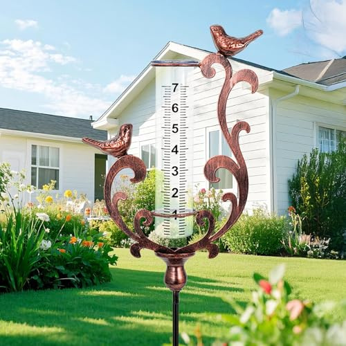 pearlstar Kolibri Regenmesser frostsicher, Regenmesser mit Erdspieß und Kunststoffröhre, Niederschlagsmesser Garten, Rasen, Terrasse, Geschenk Gartenliebhaber