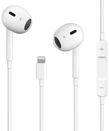 Écouteurs Lightning pour iPhone [Certifié MFi] HiFi Stéréo Isolation du Bruit Écouteurs Filaires avec Microphone et Contrôleur de Volume Compatible avec iPhone14/13/12/12Pro Max/11/XR/XS/SE/8/