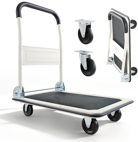 VEVOR Carrello da Trasporto Pieghevole Capacità Carico max. 149,69 kg, Carrello con Piattaforma Pieghevole Ruote Girevoli, Pianale con Maniglia di Spinta Dimensioni Aperte 735 x 480 x 825 mm